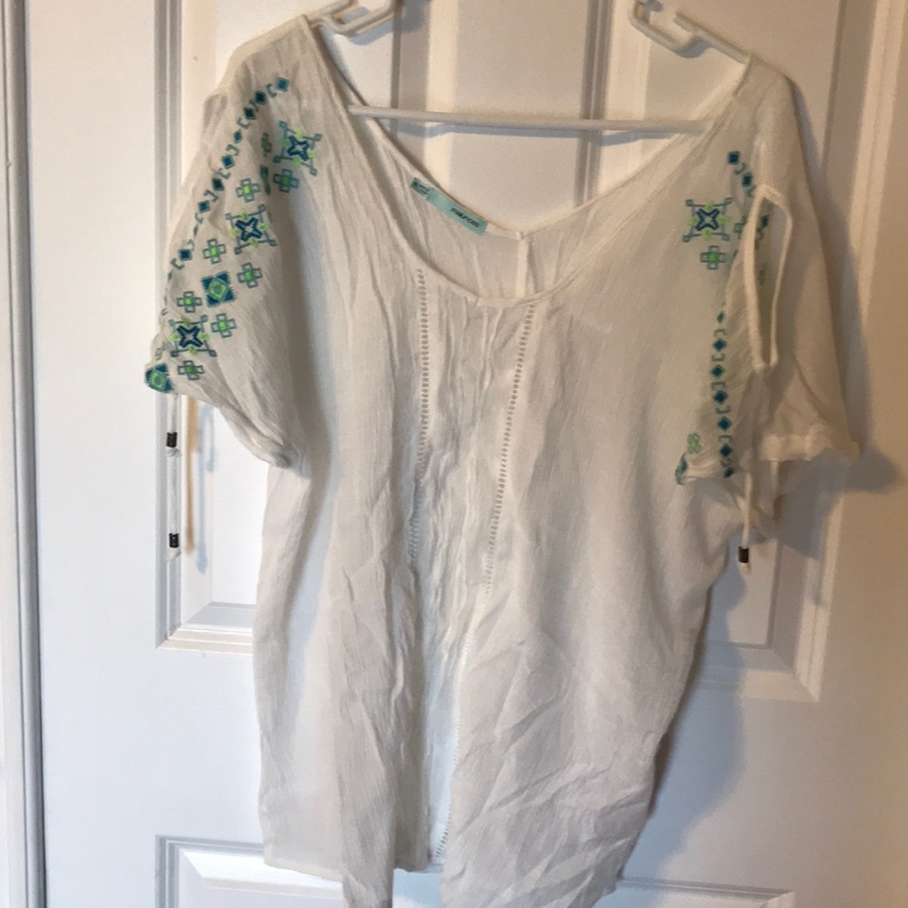 Sheer, cold shoulder peasant blouse